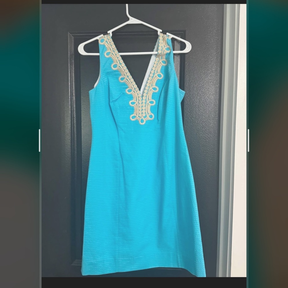 Lilly Pulitzer Turquoise Dress with Gold Detailing - Picture 2 of 2
